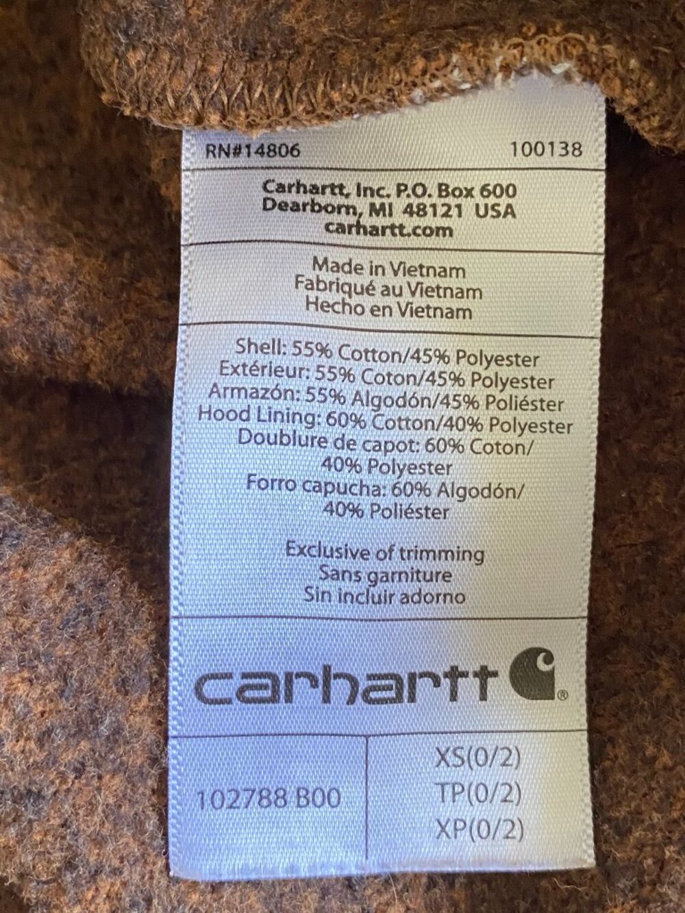 Carhartt Women's Relaxed Fit Oversized Zip Hoodie XS Brown Grunge Faded Patina - Picture 5 of 10